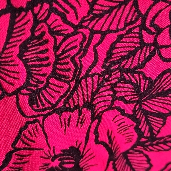 Lands End Red Black Raised Velvet Floral Dress Small/Tall Fit and Flare - Picture 4 of 6